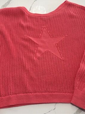 Hollister Coral Pink Waffle Knit Crew with Star Motif
